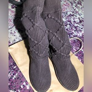 UGG Brown Sock Argyle Knit Suede Tall Winter Boots Women Sz 8